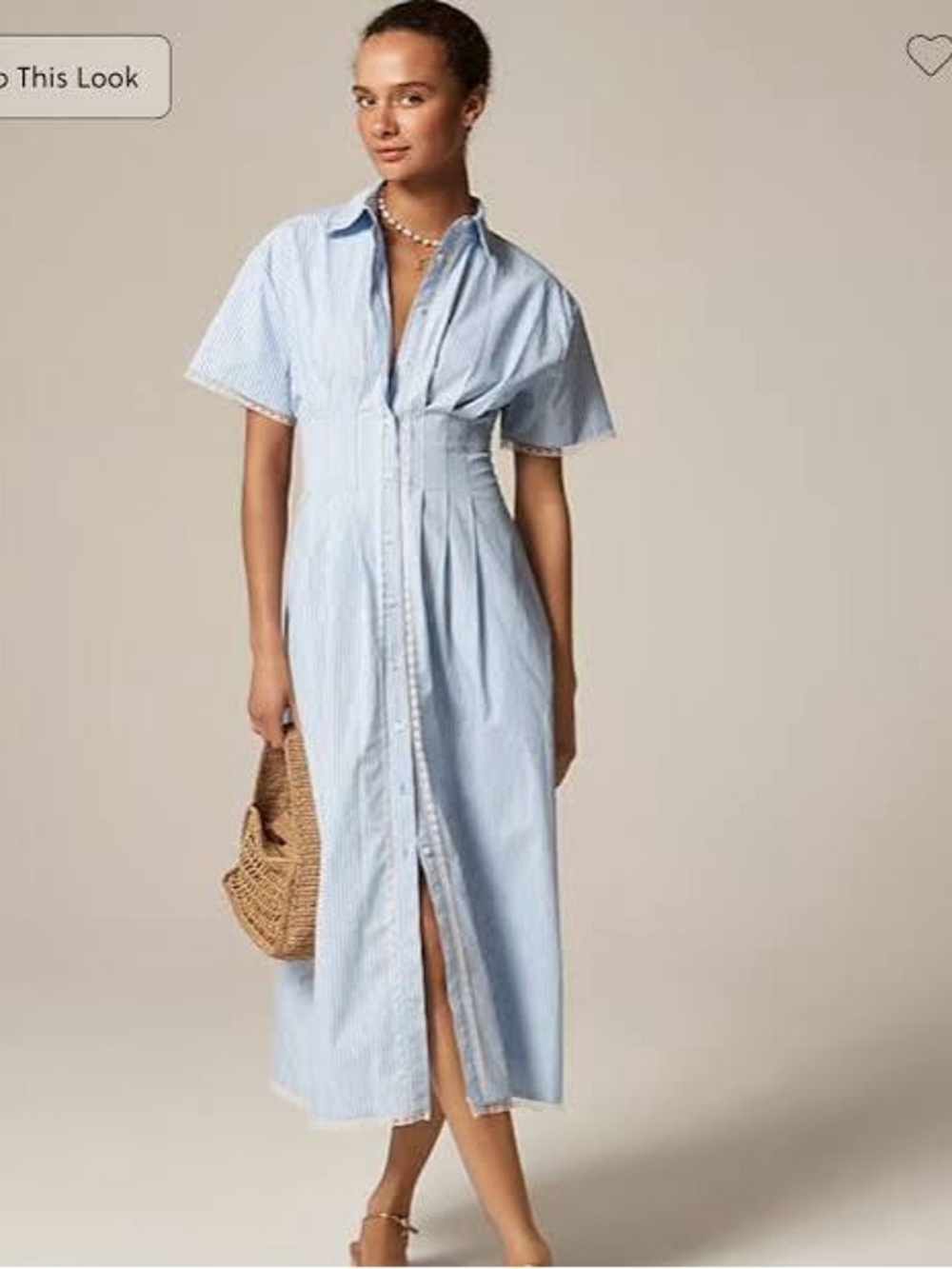 J. Crew Wren Lace Trim Shirt Dress Striped Button-Front Midi
